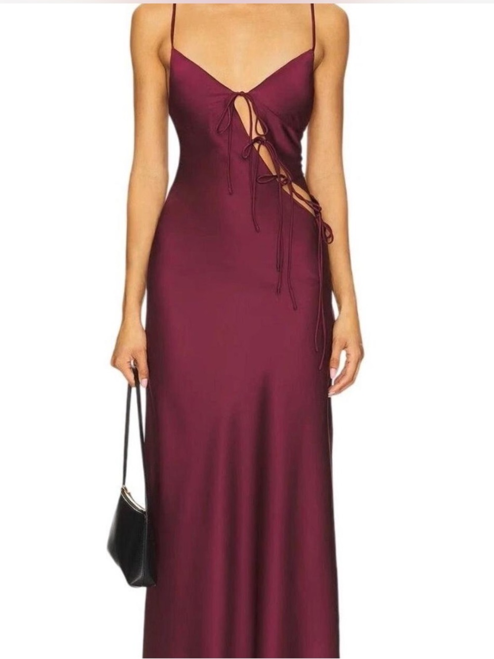 Lioness x Revolve Burgundy Satin Maxi with Side Cutouts